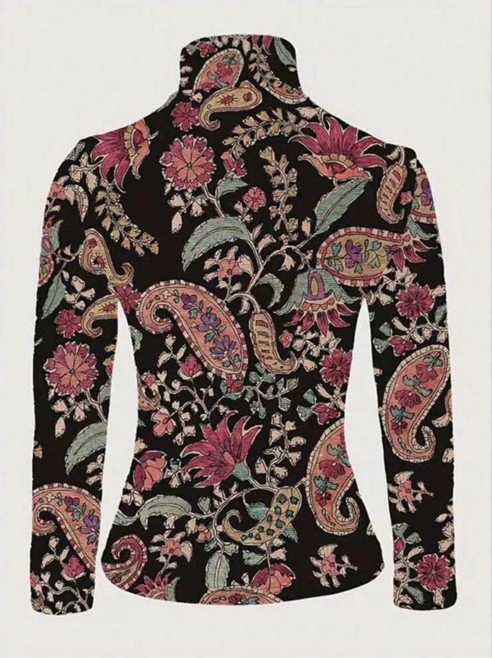 blusa manga comprida preta estampada gola alta - Foto 5