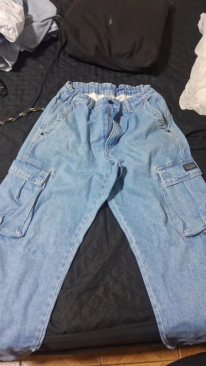calça wide leg azul novinha
