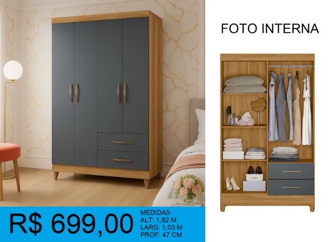 Guarda roupa solteiro 4 portas - compre hoje e receba amanhã  - Foto 4