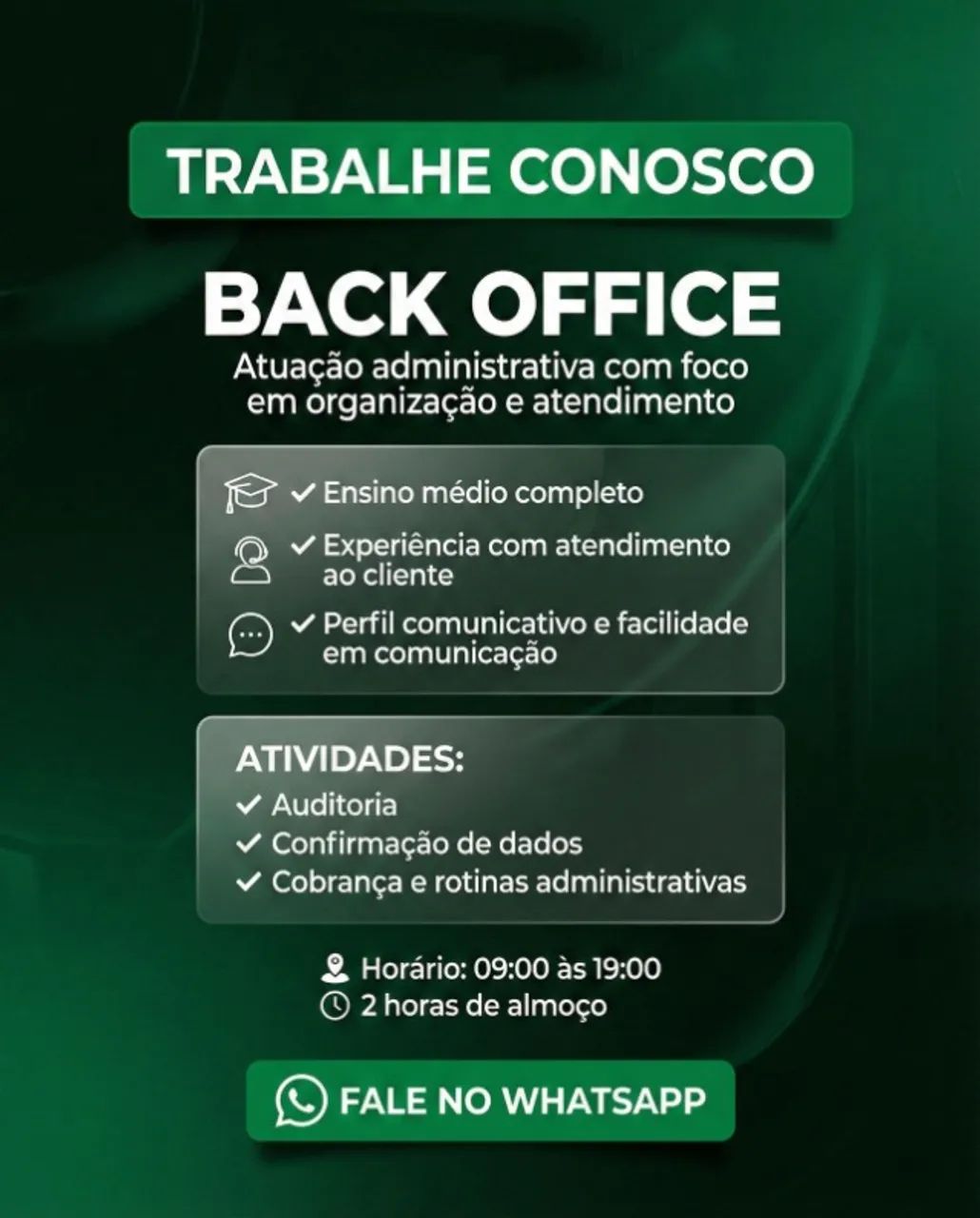 VAGA PARA BACK OFFICE - GOIÂNIA