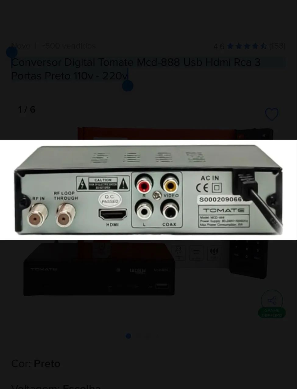 Conversor Digital Tomate Mcd-888 Usb Hdmi Rca 3 Portas Preto 110v - 220v - Foto 3