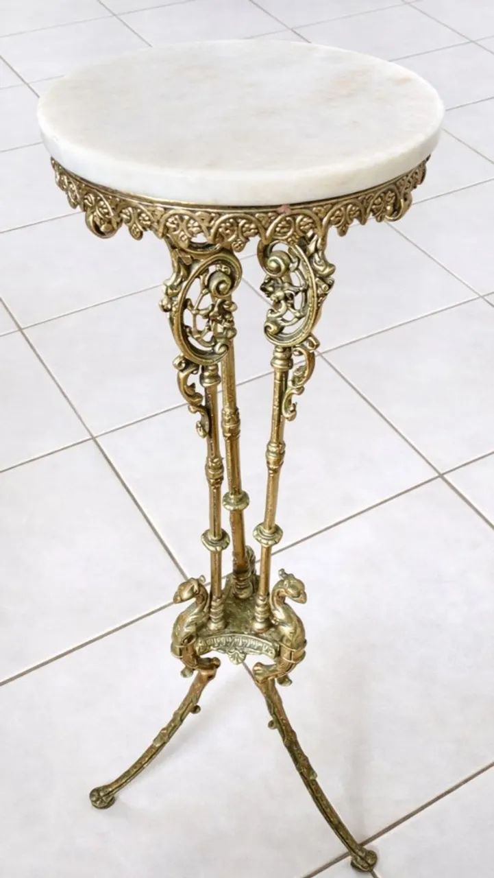 RELÍQUIA: Pedestal Art Nouveau em Bronze Maciço e Mármore - Foto 5