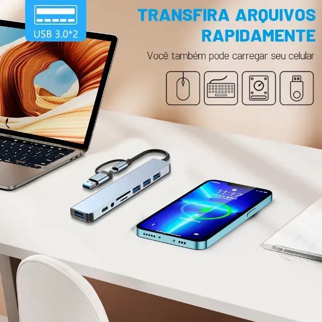 Adaptador Hub 8 Em 1 Extensor Usb-c Várias Entradas Portátil - Foto 5