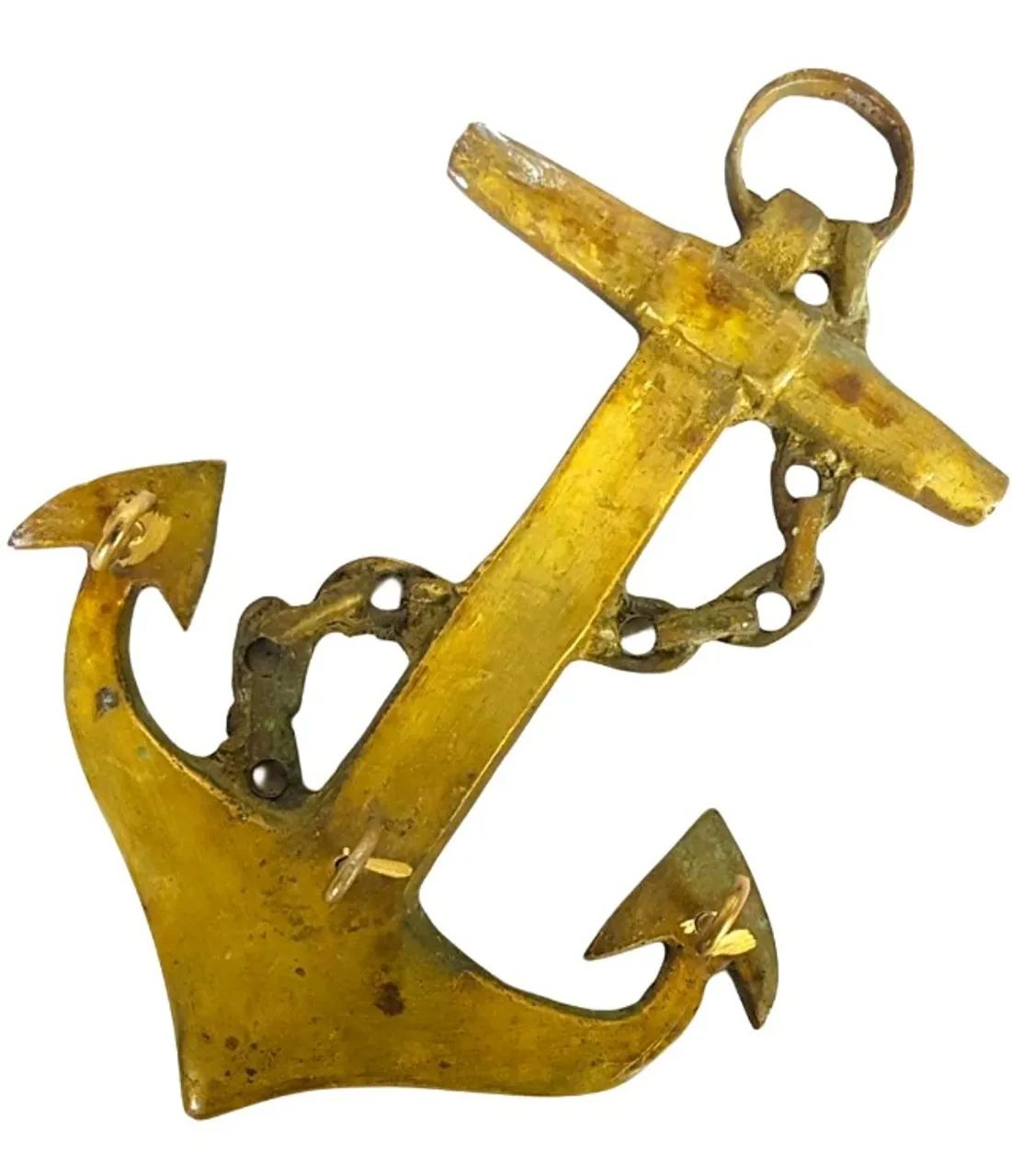 Grande Claviculário Parede bronze dourado maciço Formato de âncora contendo três suportes  - Foto 3