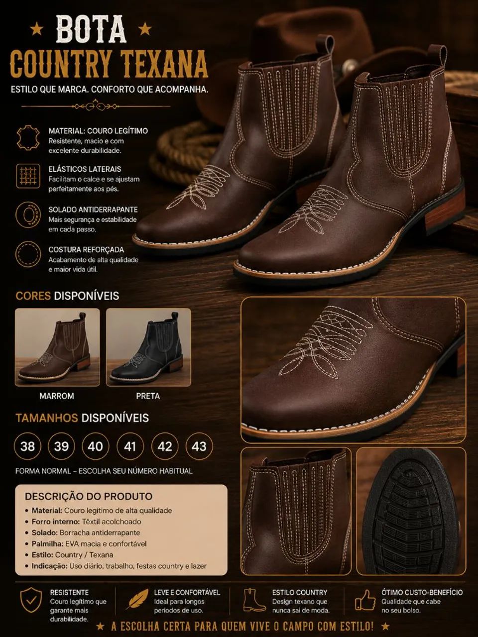 Bota country a pronta entrega 