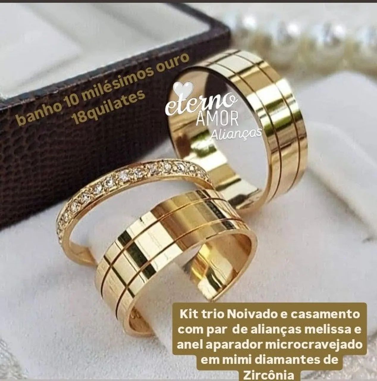 KIT TRIO DE ALIANÇAS NOIVADO E CASAMENTO  - Foto 3