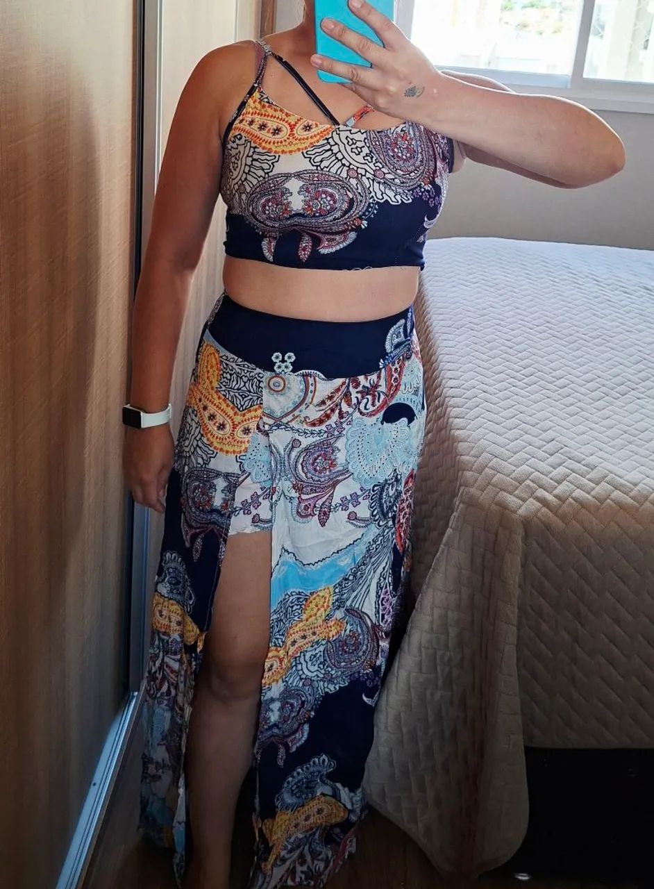 Conjunto cropped shorts saia longa NOVO - Foto 3