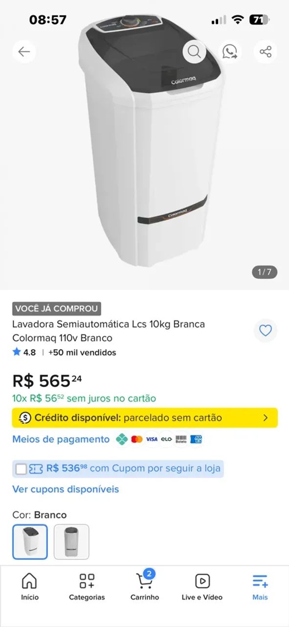 Tanquinho semi automático 