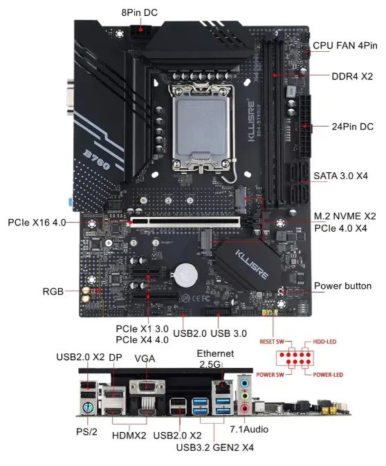 Placa-mãe Kllisre B760  Lga 1700 Suporte  12 ° 13 ° Cinza-escuroPlaca-mãe Kllisre B760  Lg - Foto 3