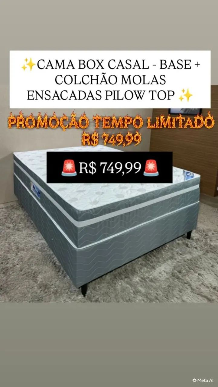 BASE + COLCHÃO CASAL MOLAS ENSACADAS PILOW TOP 