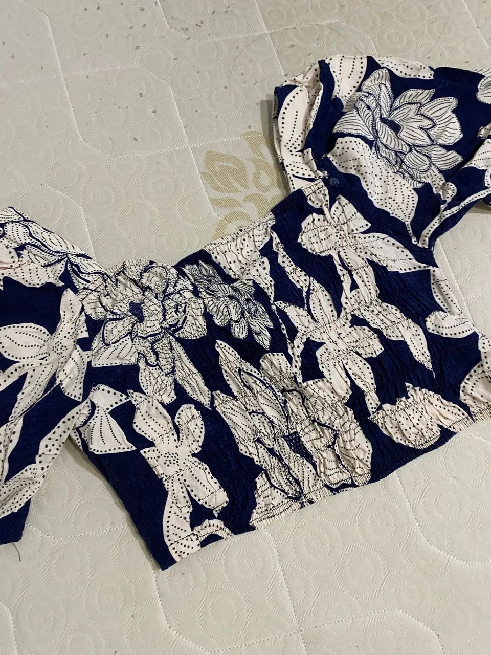 Cropped azul e branco estampa estilo farm - Foto 2