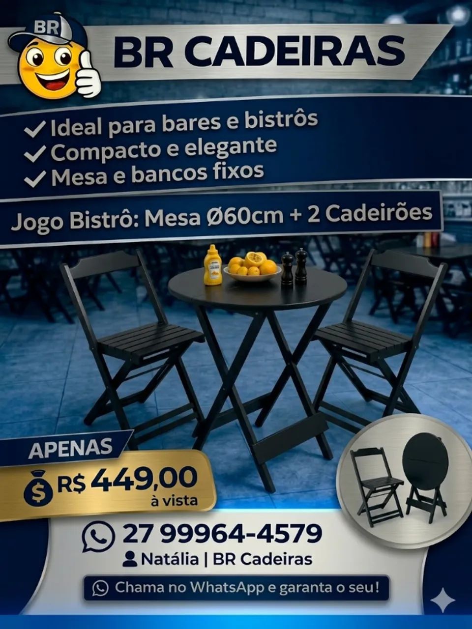 jogo de mesa de madeira bistrô com 2 cadeirões 