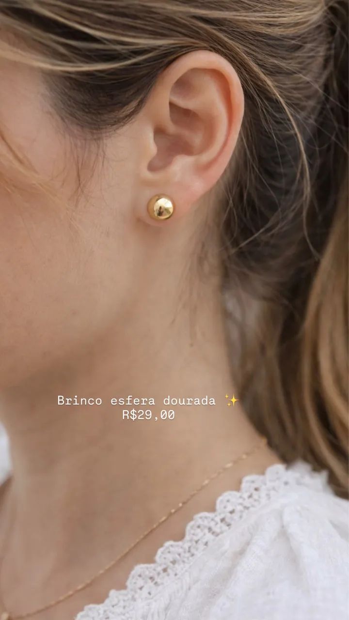 Brinco esfera banhado a ouro 18k - Foto 3