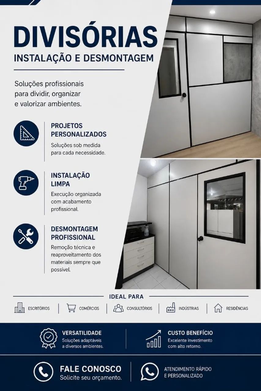Serviço de instalação e desmontagem de Divisórias 