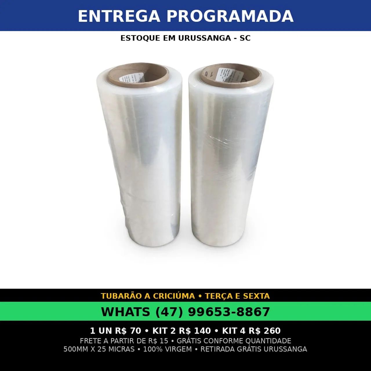 Filme Stretch 50cm Embalagem 2,7kg Bruto (2,3kg Plastico Real)