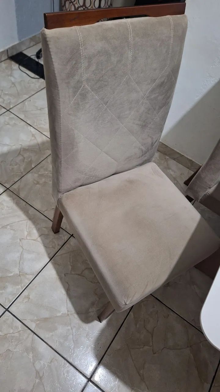 Mesa de jantar 4 cadeiras retangular tampo de vidro off-white - Foto 4