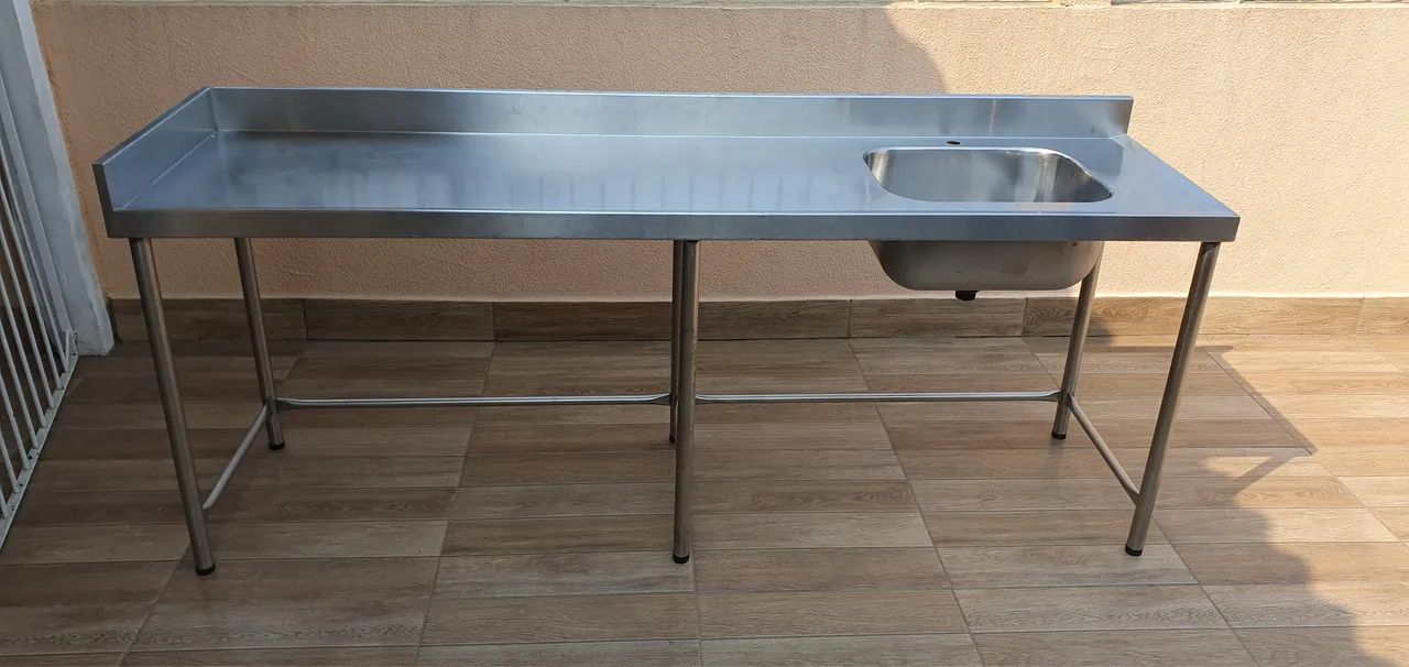 Pia inox bancada mesa com pia  - Foto 4
