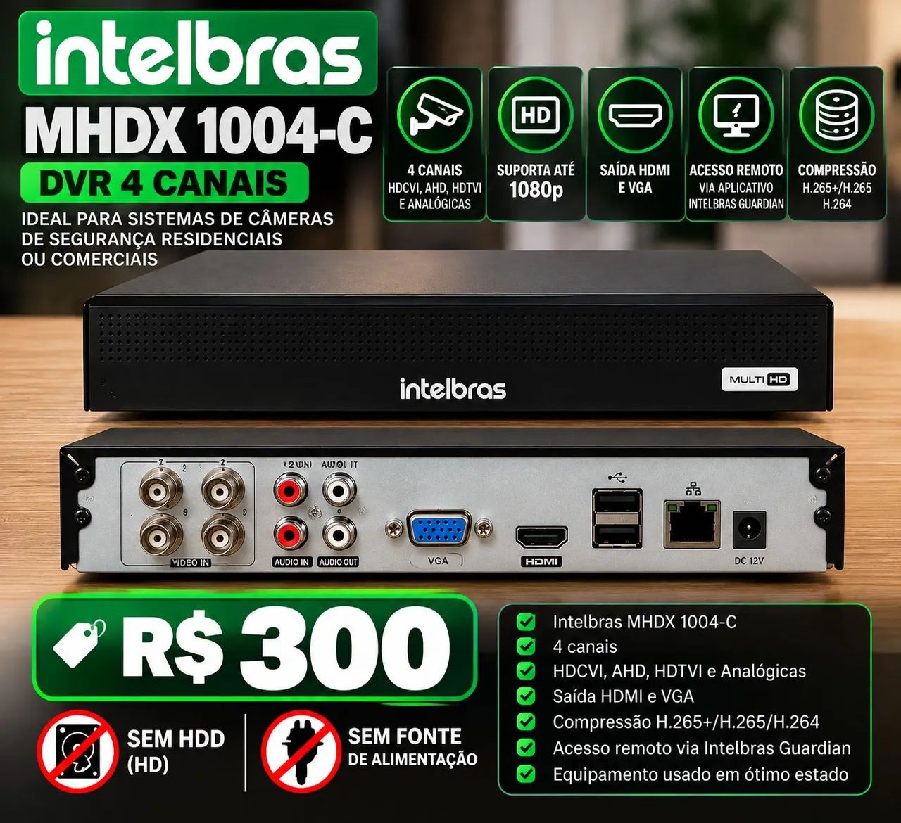 DVR Intelbras MHDX 1004-C - 4 Canais
