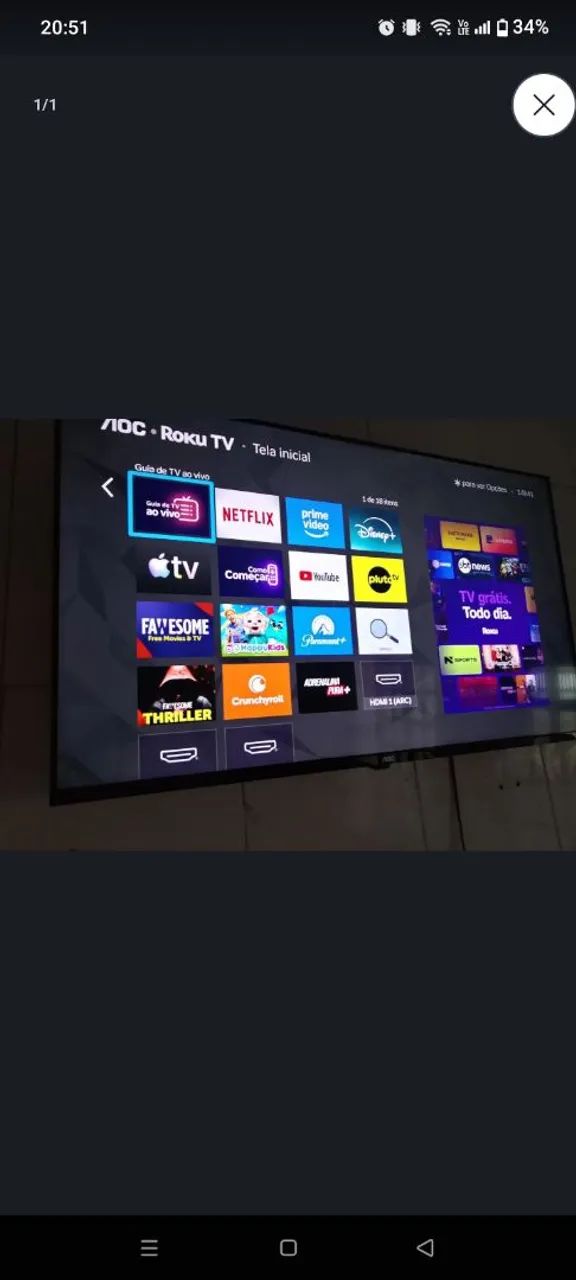Marca da AOC Roku tv 43 polegadas, venha garantir 