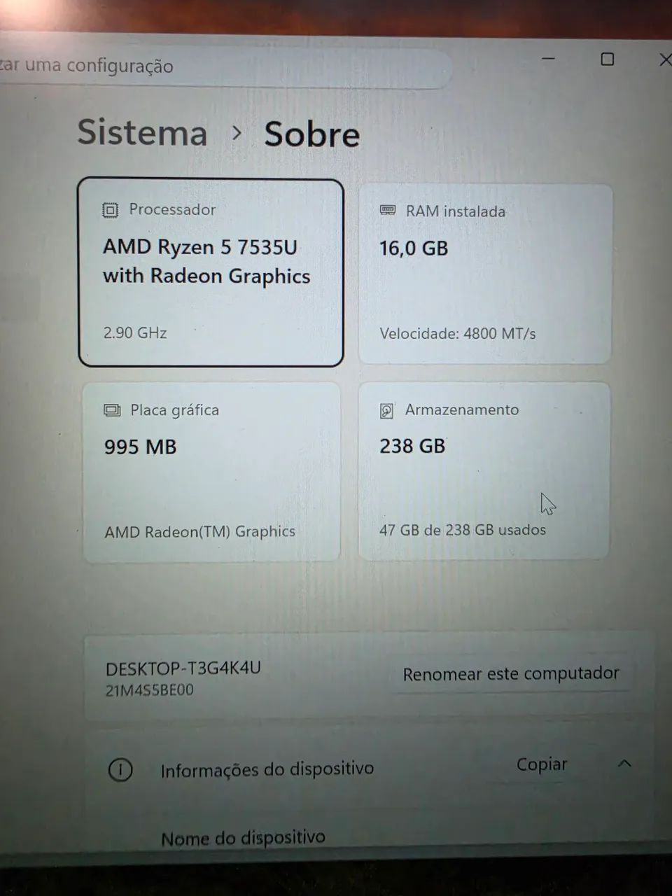 Notebook lenovo thinkpad E14 gen 6 rysen 5 7535u 16gb 256ssd top - Foto 2