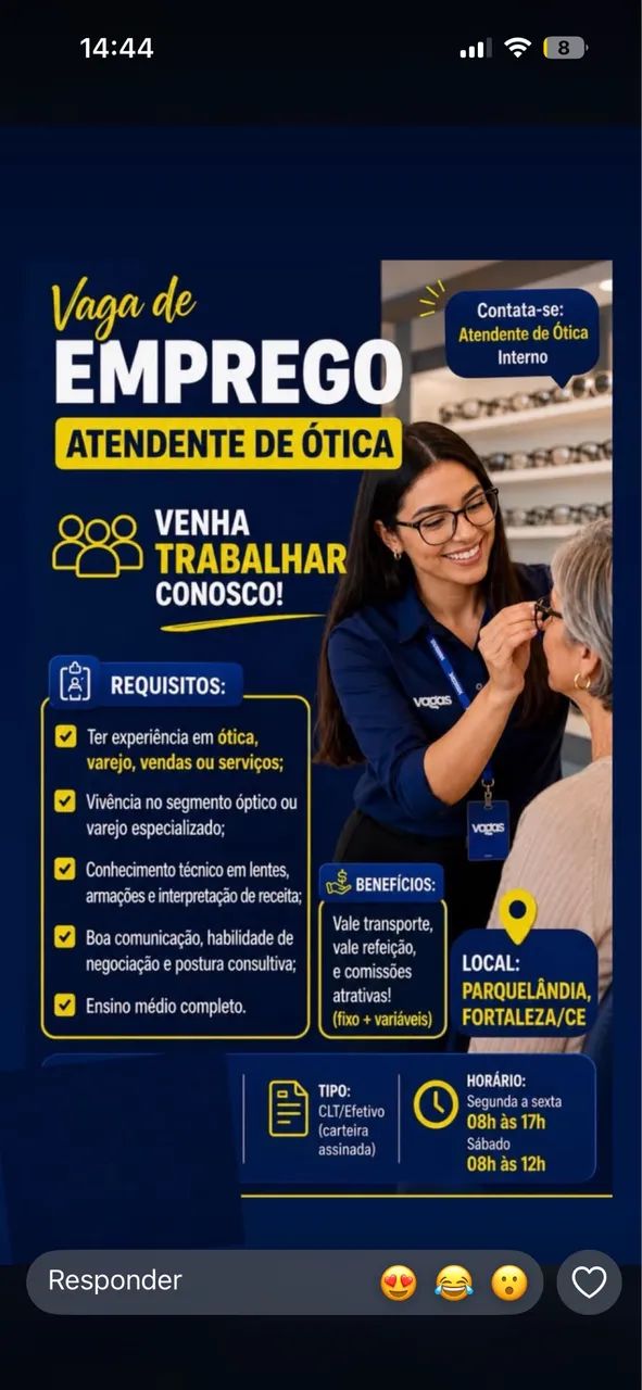 Vagas pra ótica 