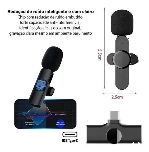 Microfone de Lapela HMaston MK-04 tipo-c Preto - Foto 2