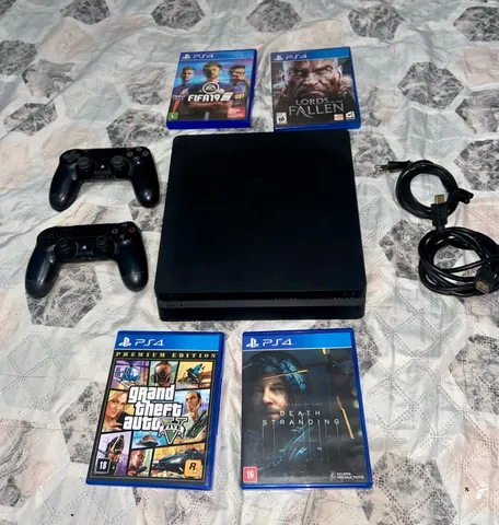 Sony PlayStation 4 Slim 1TB Mega Pack: Grand Theft Auto V Premium  Edition/Days Gone/Horizon Zero Dawn Complete Edition/Fortnite cor preto  onyx