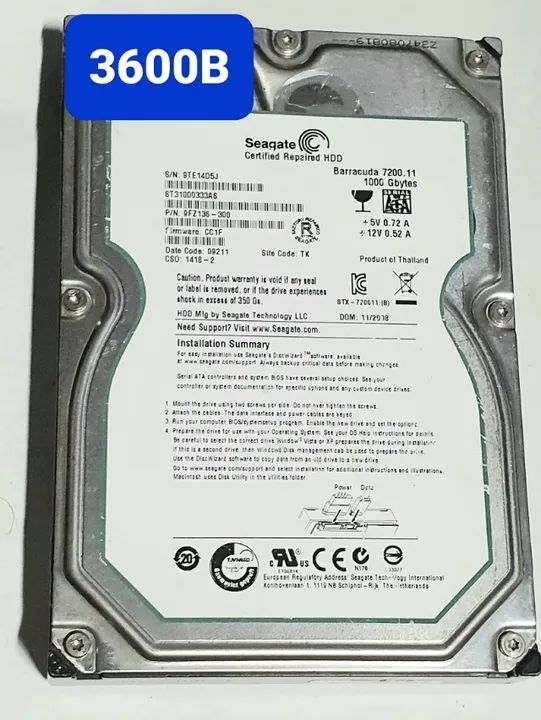 Placa HD 1 Tb St31000333as - Fw: Cc1f - Cod 3600b
