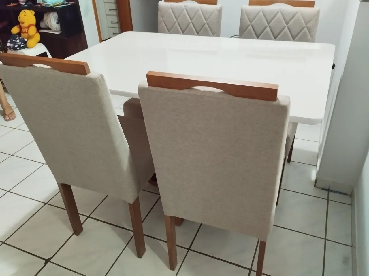 Mesa de Jantar Branca 4 Cadeiras de madeira