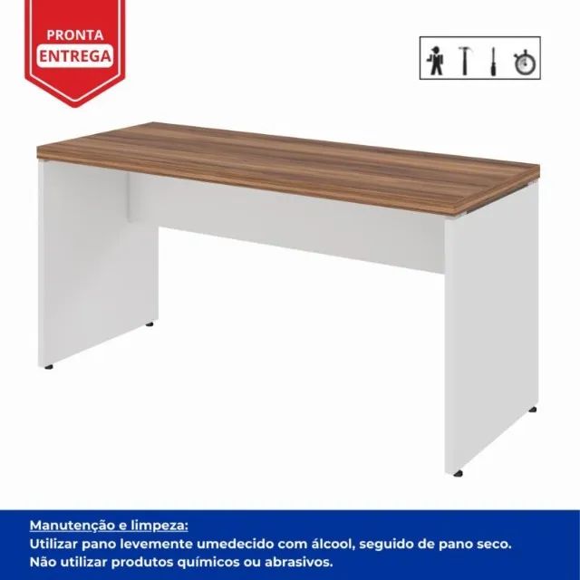 Mesa de Escritório 1,50×0,60m Sem Gavetas Nogal Sevilha/Branco Design Moderno 34306