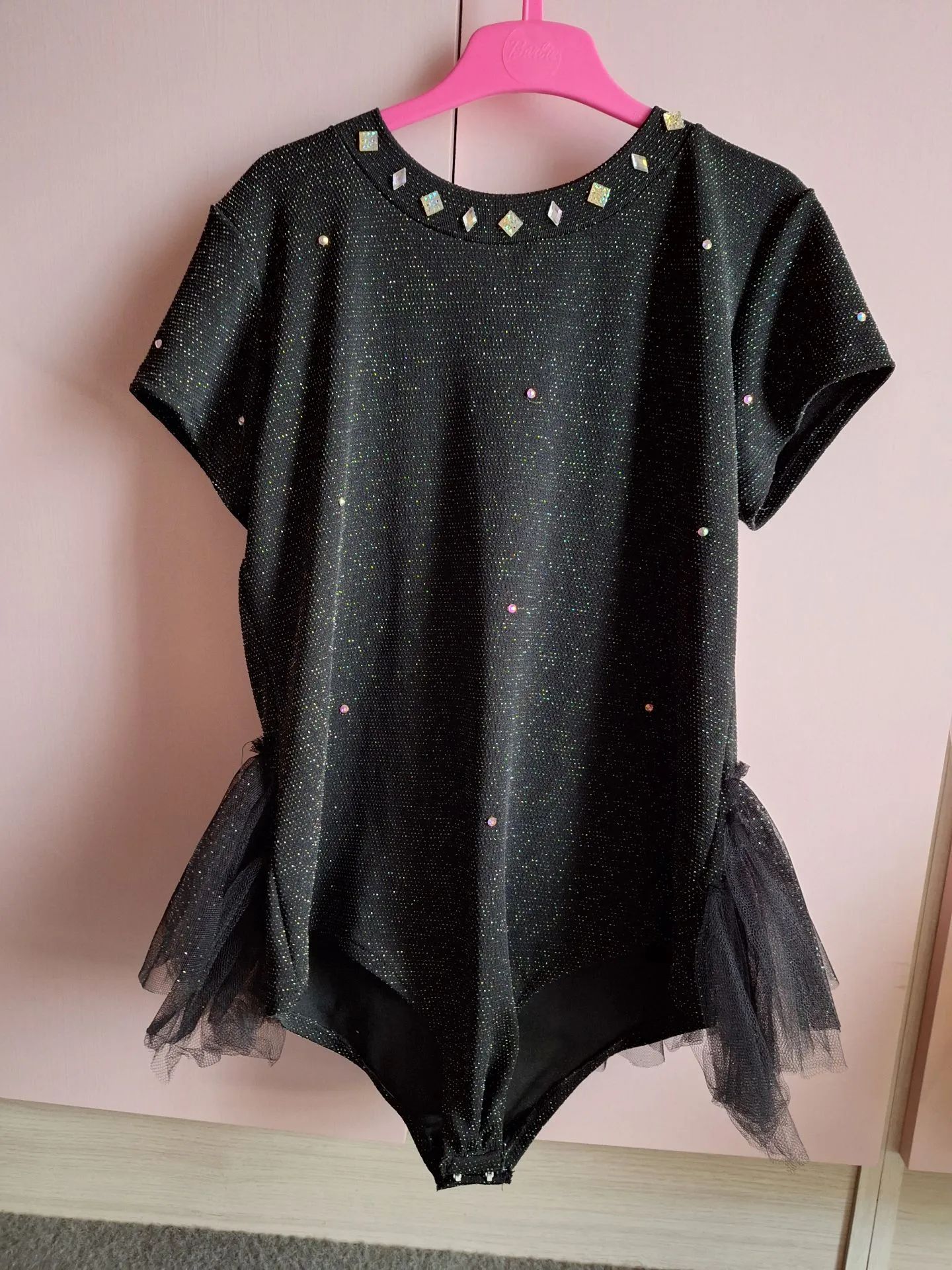 Fantasia infantil / figurino patinação collant preto com tule