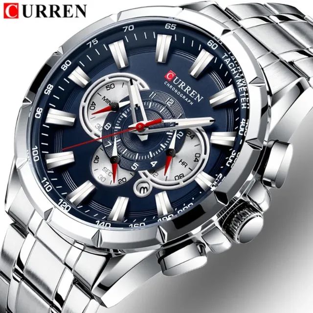 CURREN Relógio Masculino Fundo Azul De Quartzo À Prova D'água Em Aço Inoxidável 8363 XC - Foto 2