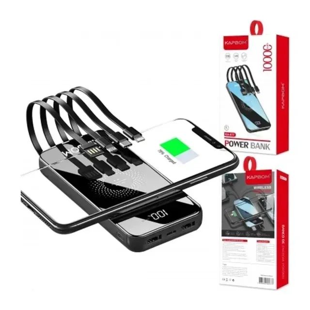 Carregador Portátil Power Bank - Indução Sem Fio 10000mAh C/Cabos - Loja COimbra Entrega - Foto 2