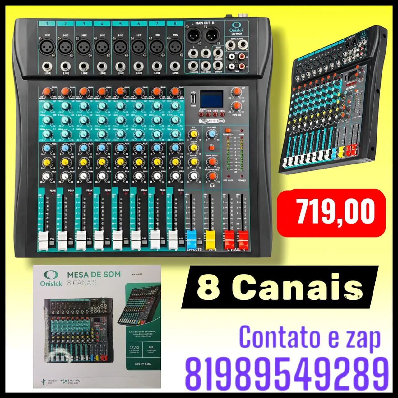 Mesa de som 8 canais Bluetooth Onistek 