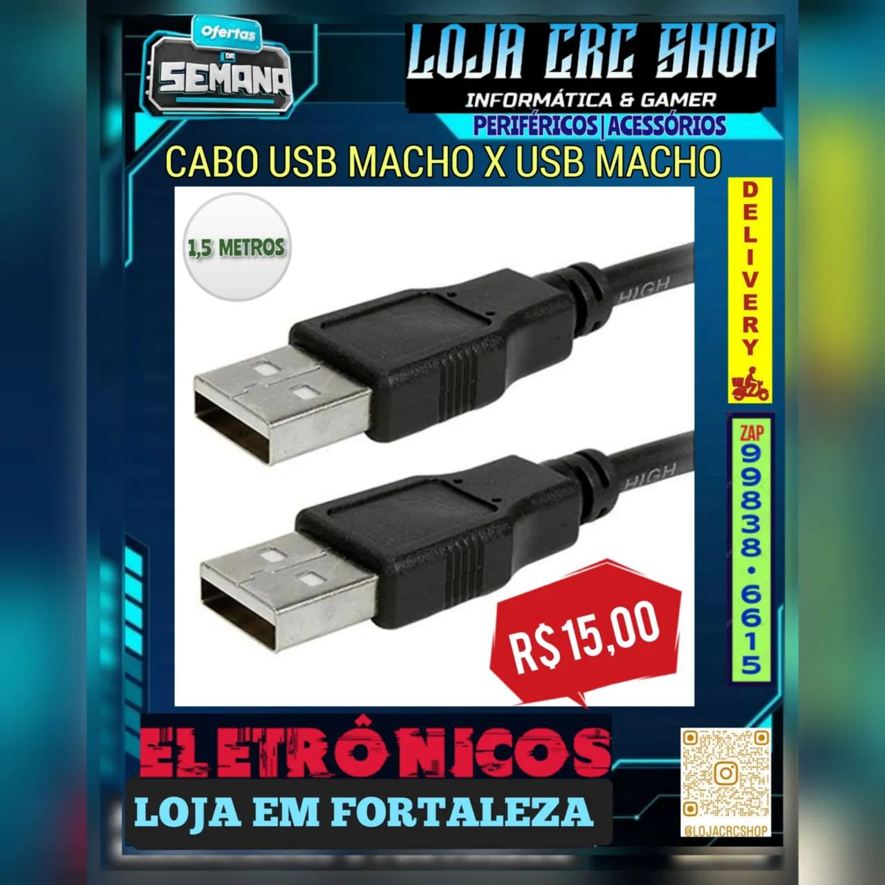 Cabo USB Macho x USB Macho 1,5 Metros B-Max