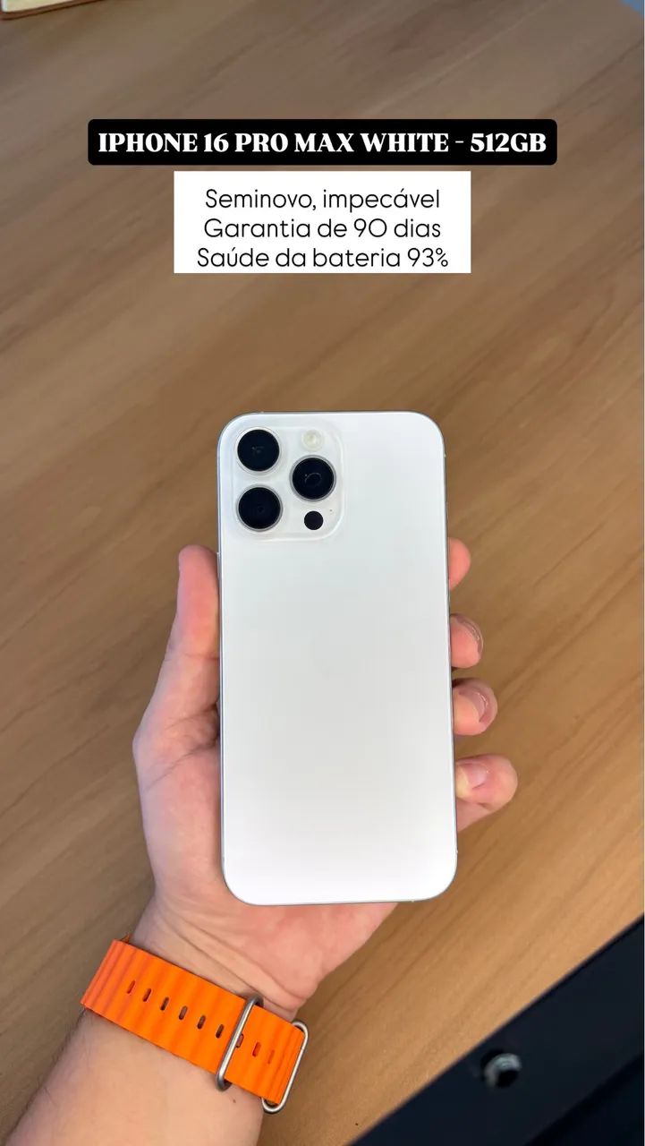 iPhone 16 Pro Max 512GB White titanium, Seminovo impecável