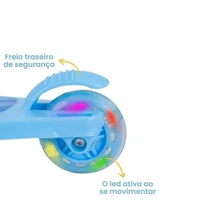 Patinete Infantil 3 Rodas De Led Dobrável Reforçada -Azul - Foto 5