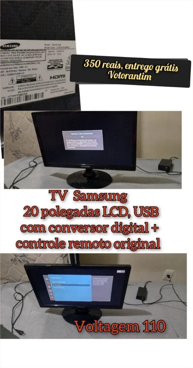 TV Samsung 20 polegadas LCD, 350 reais no dinheiro 