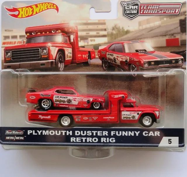 hot wheels team transport plymouth duster funny car retro rig novo