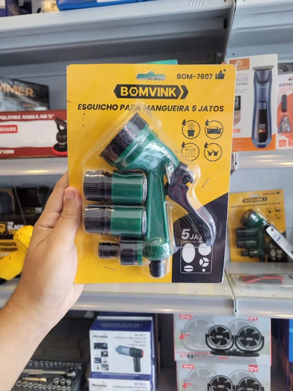 Esguicho p/ Mangueira Tipo Pistola 5 Jatos c/ Engate Rapido (BOM-7607) - Bomvink