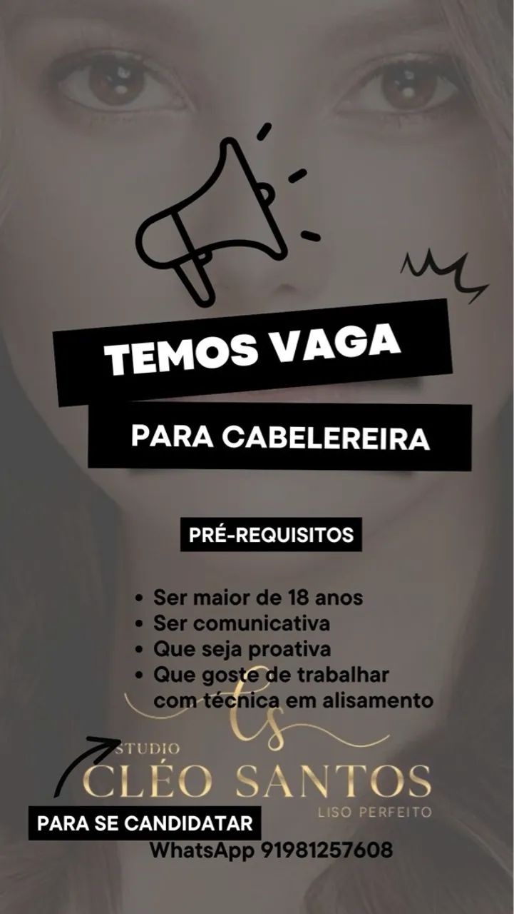 Vaga de emprego cabeleireira para final de ano 