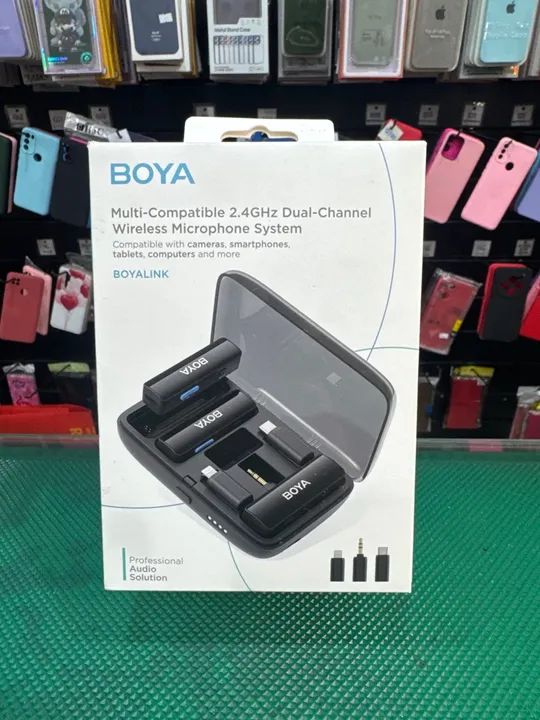 Microfone Sem Fio Duplo BOYA 2.4GHz para Câmeras, Smartphones e Computadores