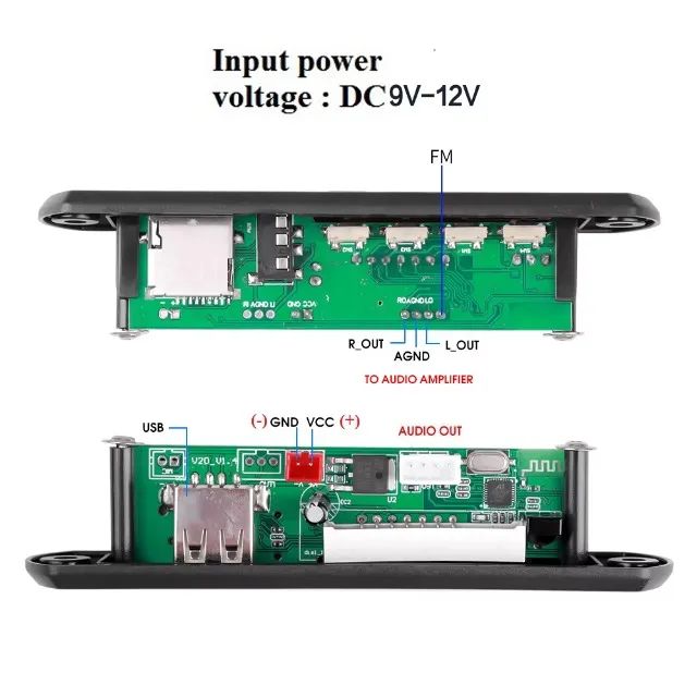 placa multimidia USB bluetooth antrada auxiliar micoSD FM controle remoto fonte inclusa - Foto 3