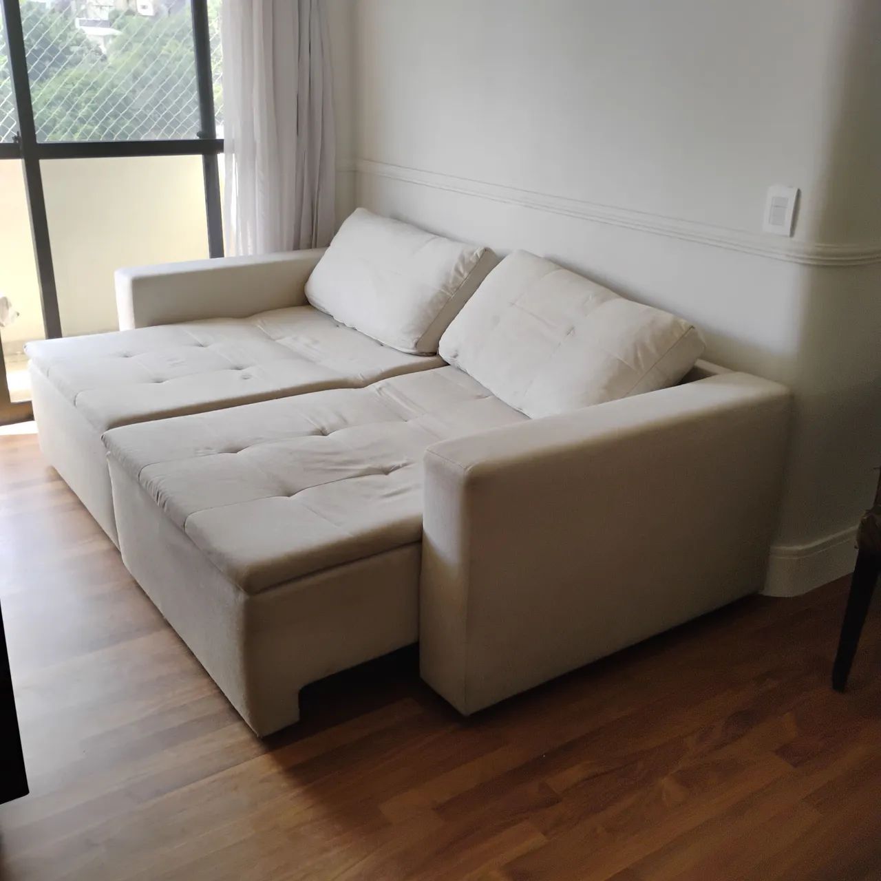 Sofá Cama  2,30 m  x 1,00  m Creme  de 4 Lugares Breton em linho  - Foto 4