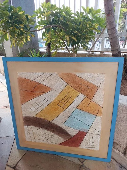 Quadro decorativo pintura abstrata 64x64cm 