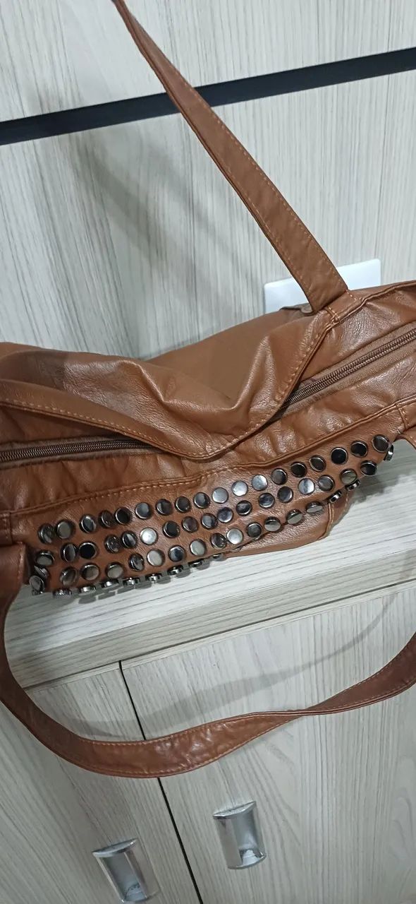  Bolsa de couro marrom grande - Foto 5