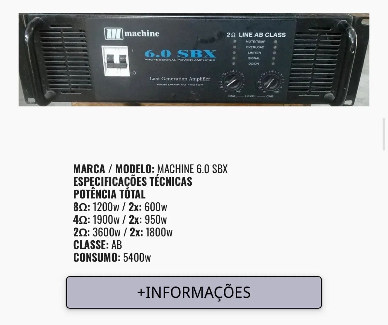 Amplificador Potencia Machine SBX 6.0 - Foto 3