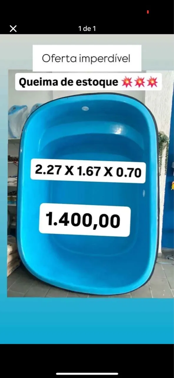 Piscina de fibra 227 x 167 x 070 por R$1.400 à vista 