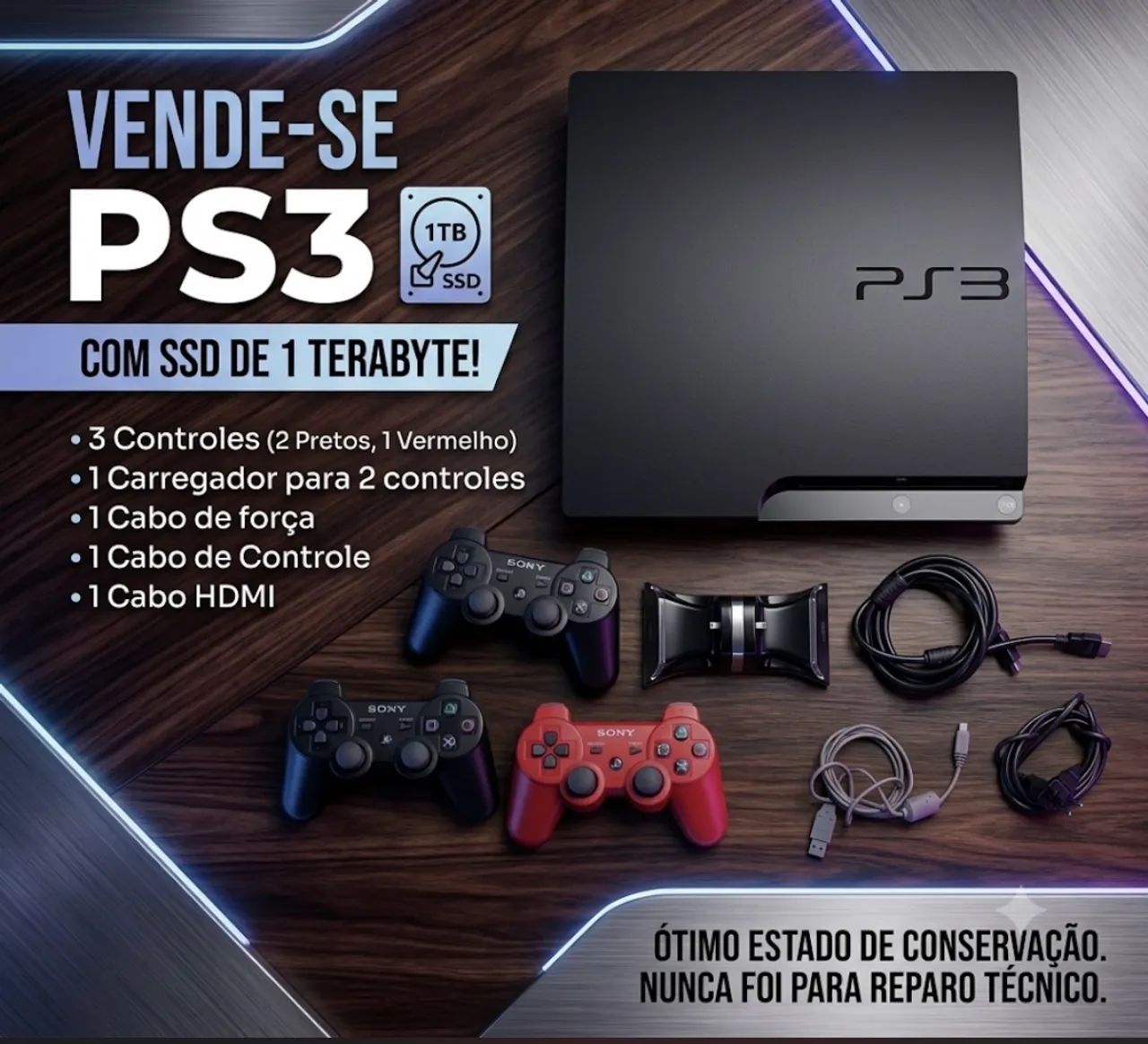 PS 3 com SSD 1 Terabytes 