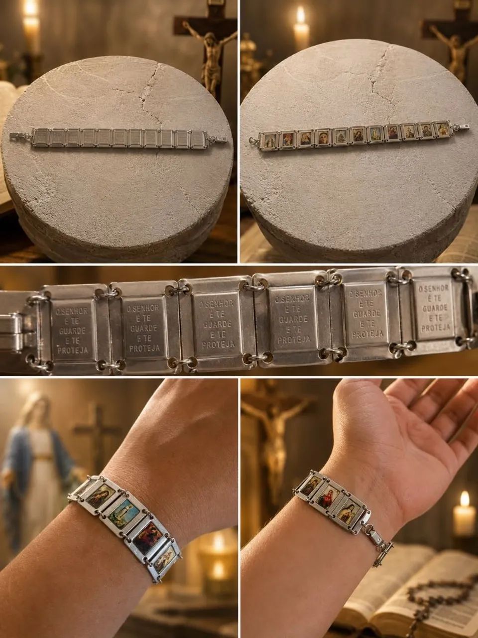 Pulseira escapulario antiga alpaca 
